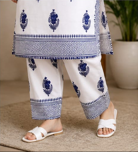 Printed & Embroidered 2-Piece Lawn Suit – White & Royal Blue